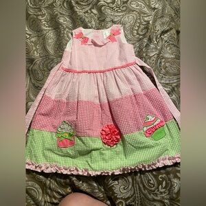 Emily Rose Girl Pink Green Check Seersucker Sleeveless Cupcakes Ruffle Dress 6
